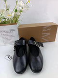 Za2024 new spring black mary jane flats with buckle strap - round toe ballet shoes