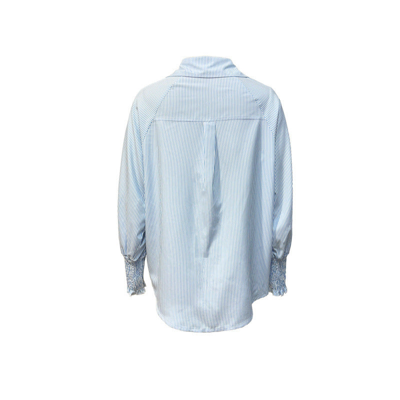 Shein independent station 1688  hot selling casual blue stripesprintingflap pocket pants shirt