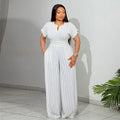 European and american women's clothing  autumn new sweet and fresh striped v-neck batwing sleeve high-waisted wide-leg jumpsuit