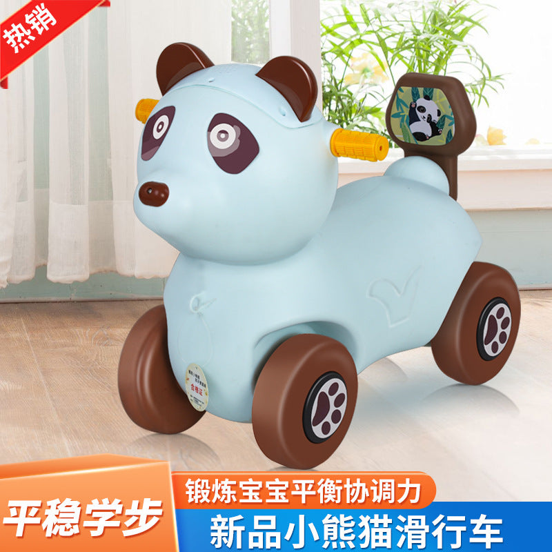 New children's red panda scooter 1-6 years old music light four-wheel anti-rollover balance car baby walker