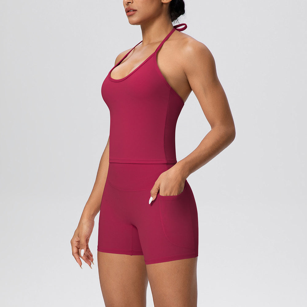 European and american new style strappy back tight sports shorts quick-dry yoga outfit set outdoor casual running fitness apparel