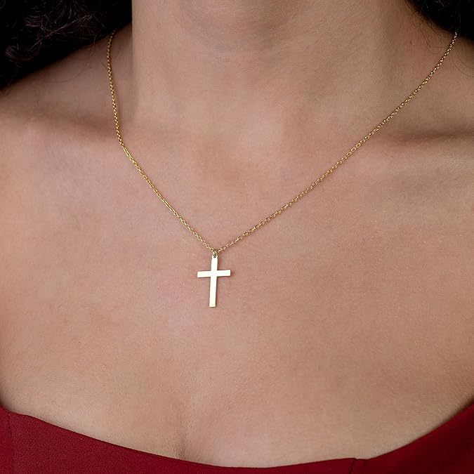 Stainless steel exquisite gold cross necklace - minimalist style gold cross pendant necklace for women and girls - perfect gift