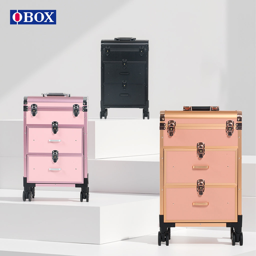 OBOX热卖拉杆化妆箱双层分隔设计便携式滚轮行李箱影楼剧组专用化