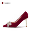 2024 spring/autumn new women's pointed-toe stiletto heels, beaded suede sweet formal party dress shoes, elegant wedding shoes for women