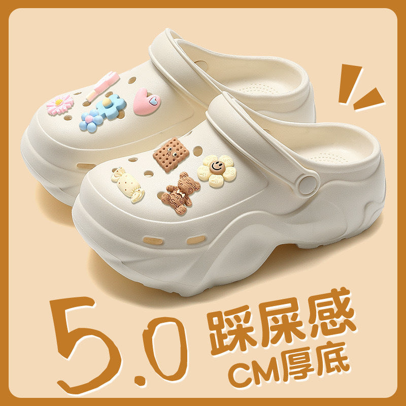 Thick soleeva crocs women's summer outwear 2025new arrivalheight increasing outdoor beach seaside ins toe cap slippers