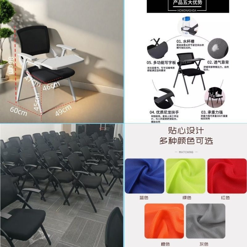 Foldable training chair with writing tablet - all-in-one folding chair for meetings, conference rooms, training, and office use