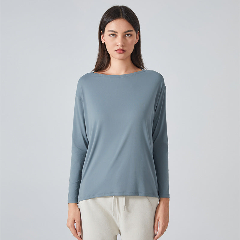 new arrival: double-sided nude feel loose fit long sleeve women's slimming breathable minimalist training fitness yoga top ds010