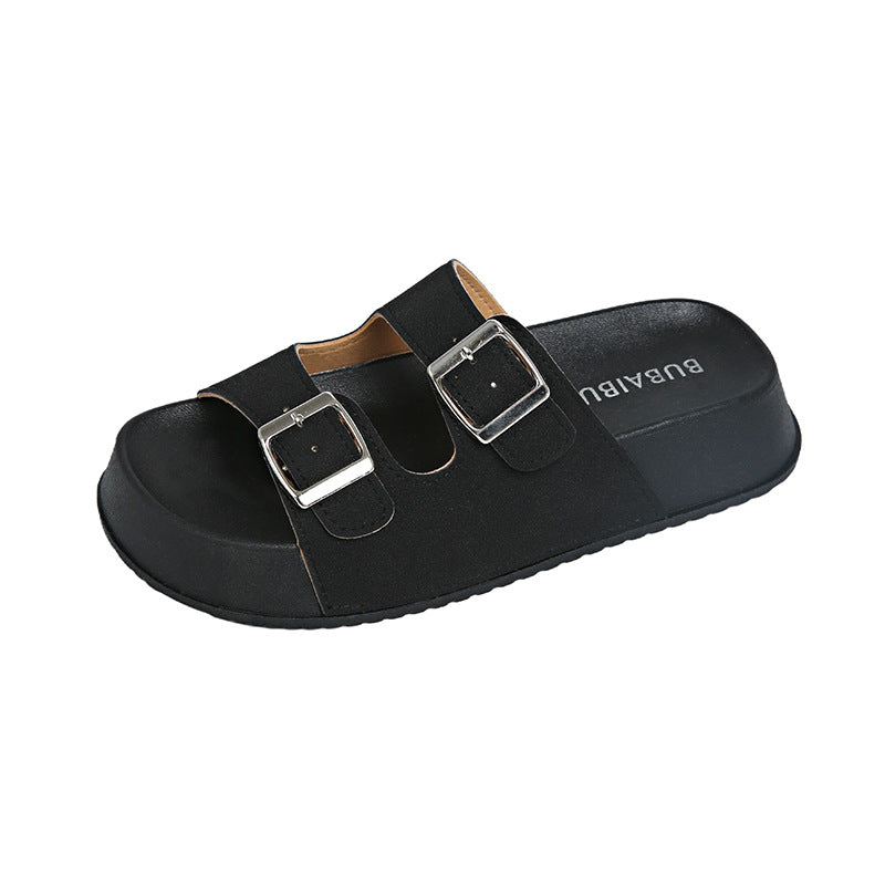 New arrivalcouple slippers thick sole summer outwearclassy sense of heightening shoes short women's sandals birkenstock one-line slippers