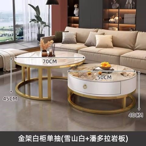 Rock slab coffee table accessible luxury modern casual round small apartment tea table living room for home tea table new arrival normcore marble
