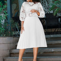 Amazon foreign trade women's clothing  new fashion plus size lace crochet sexy hollow-out pleated european and american style dress