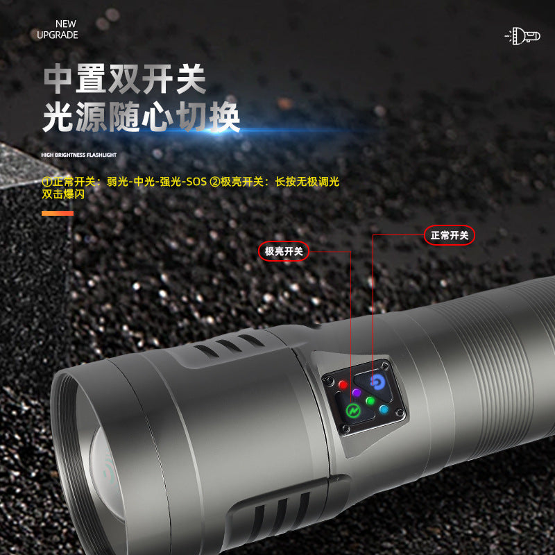Super white laser sky-piercing cannon second cigarette lighting output telescopic zoom strong light portable light large steel cannon aluminum alloy flashlight