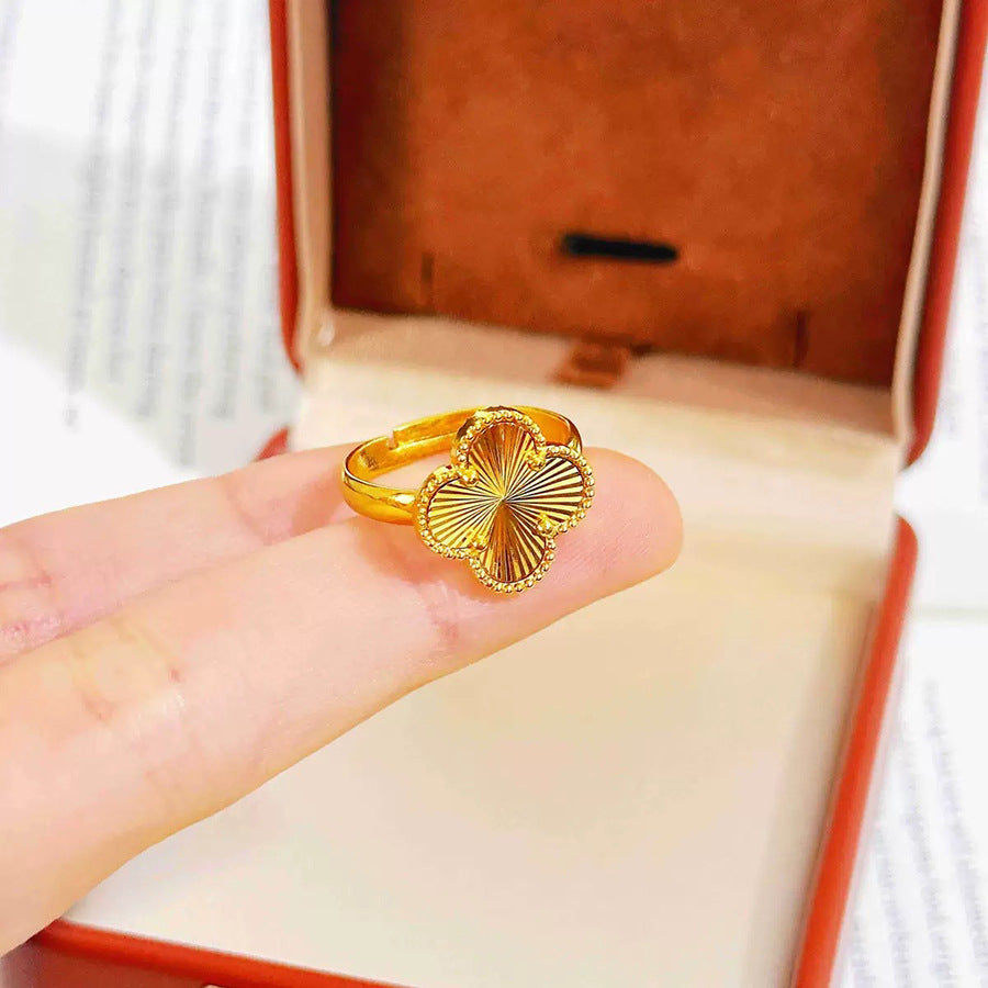 Accessible luxury style four-leaf clover open ring gold-plated copper ring niche style design ins style versatile index finger ring wholesale