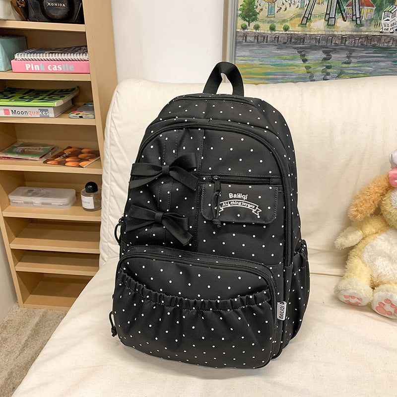 Korean style ins-style bowknot polka dot cute girly backpack - fresh & chic backpack for middle school and college girls