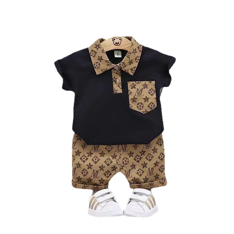 Boys' casual korean style short-sleeve polo shirt & shorts set - kids' lapel short-sleeve top + shorts two-piece outfit - wholesale children's clothing for cross-border e-commerce