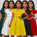 fashionplus size women's clothing plus size summer pure color deep v neck large swing sexy small dress dress african dress