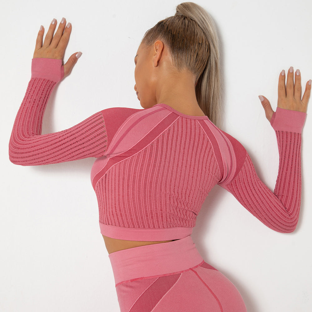 new arrival seamless knitting quick-drying running yoga clothes tight breathable cut out fitness long sleeves women's one-piece dropshipping
