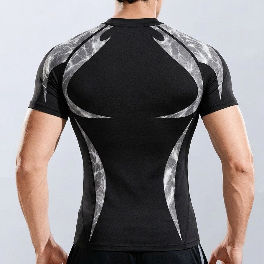 export custom seamless jacquard athletic short-sleeve men's quick-dry fitness training stretch slim-fit crew neck t-shirt for summer