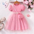 Girls' ribbed knit & mesh patchwork dress with crossbody bag (toddler/little kid)