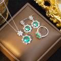 [titanium steel] necklace women's zircon flower pendant earrings ring light luxury classy niche design earrings jewelry