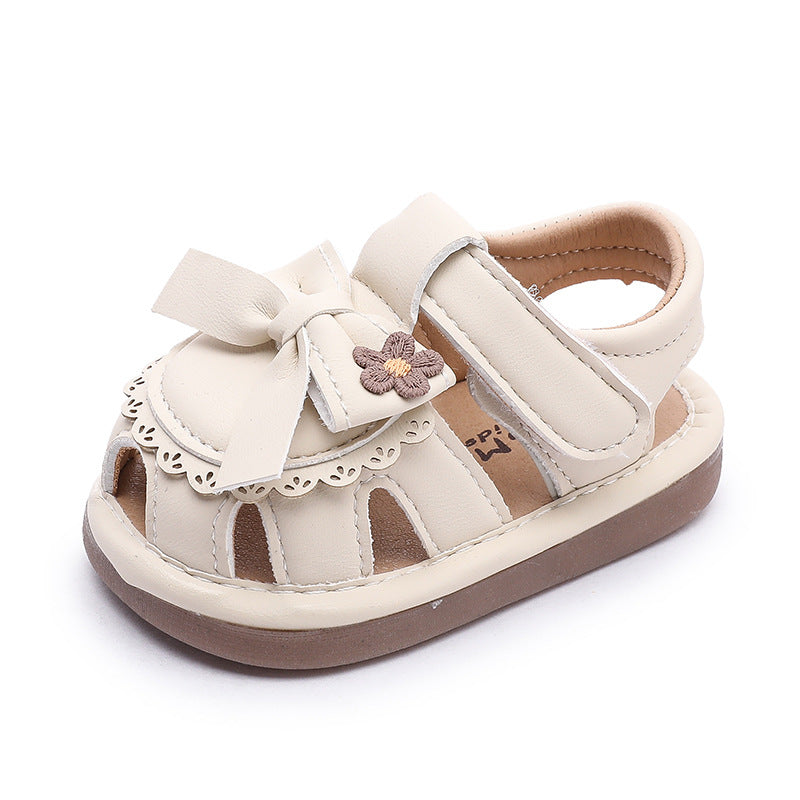 Baby girl's squeaky shoes, summer infant footwear, soft-soled first walking shoes, non-slip girls' princess shoes, leather shoes, 0-1 year old sandals