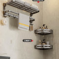 Gun gray towel rack space aluminum toilet towel rack bathroom double foldable bathroom storage rack punch-free wall hanging