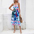 cross-border e-commerce european and american women's clothing: new summer collection - graffiti print, high-waisted cami dress with vacation vibes