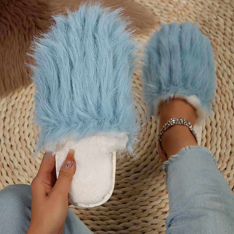 Thick sole fur slippers for women 2024winternew arrivalpopular high-looking toe-cap stain-resistant outwear cotton slippers cross-border carefully selected