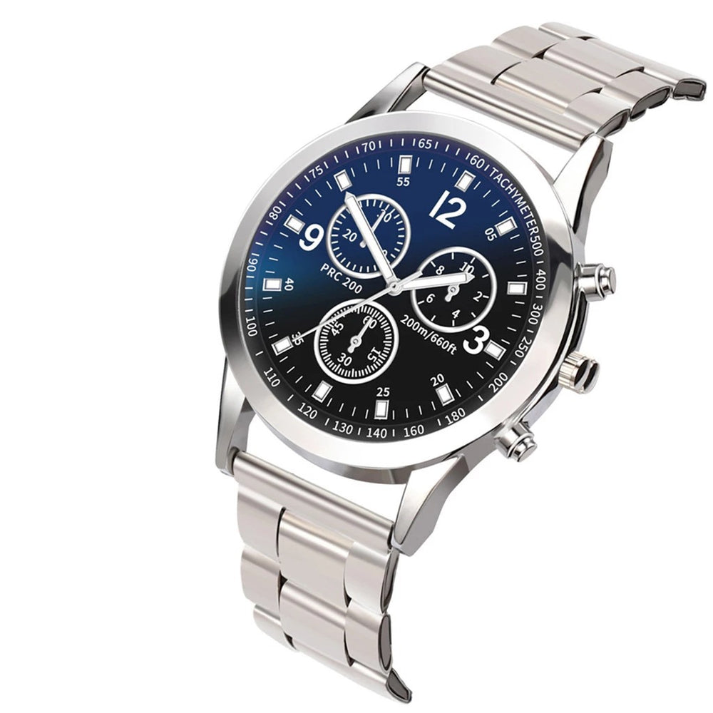 Factory direct iridescent blue light glass three-eye stainless steel watch - men's quartz watch, gift, cross-border watch for men