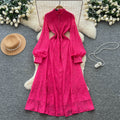 French court style dress - women's autumn 2025 - high-end, single-breasted, waist-cinching, slimming, elegant lace maxi dress