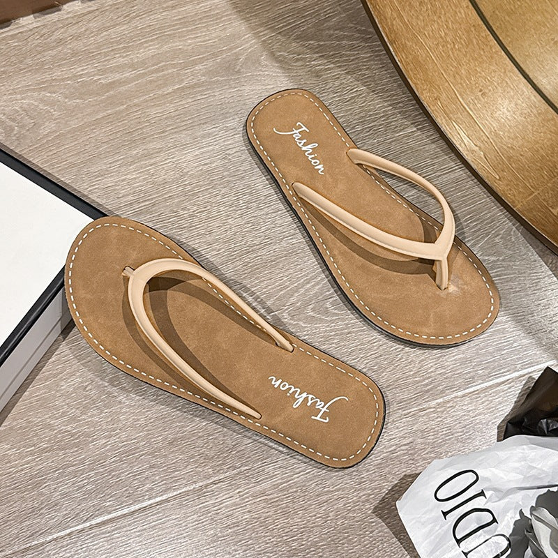 Women's flip-flops summeroutwear nubuck leather upper fashion seaside flatsoutwear new beach flip-flops