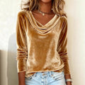 fashion women's solid color scoop neck long sleeve sexy velvet t-shirt - new arrivals for us & european cross-border  & independent stores