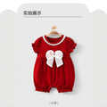Youqi baby girl red jumpsuit summer full moon 100 days old princess khaki short-sleeved romper cute cute