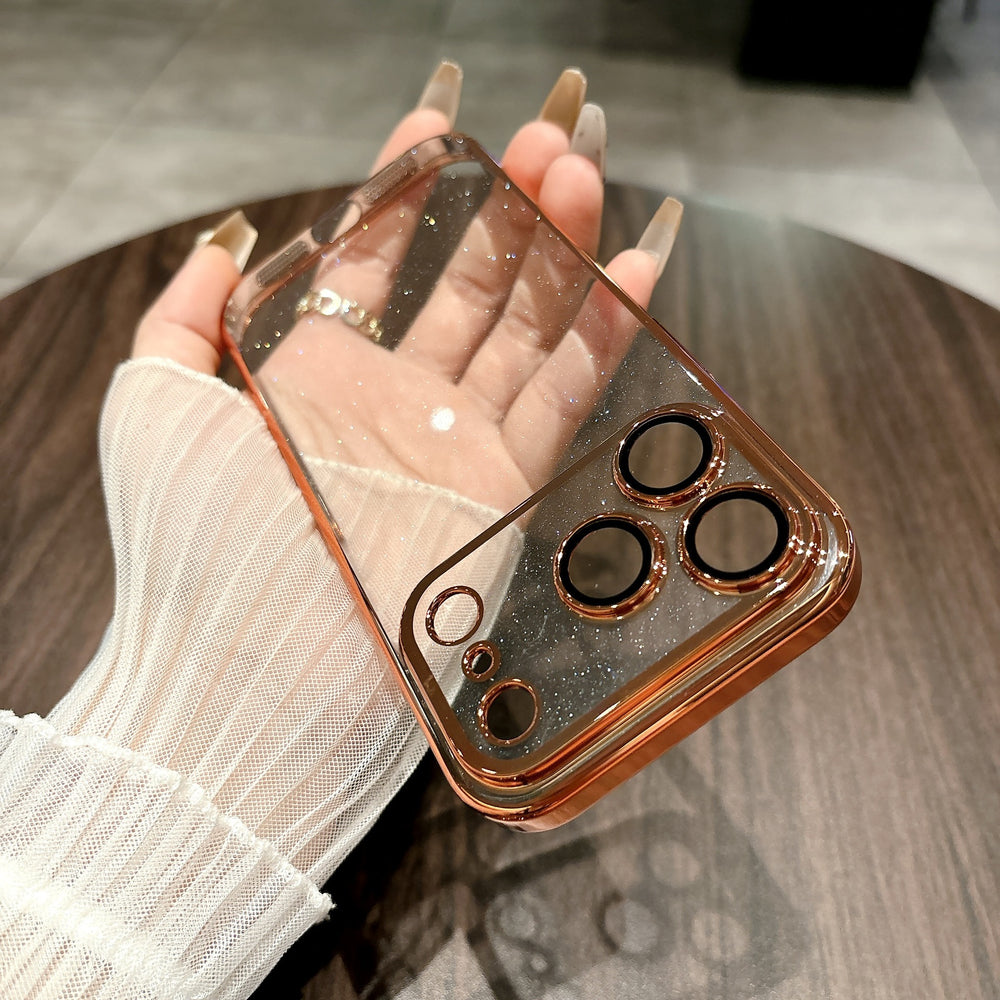 Suitable for iphone16promax starry sky glitter phone case apple 17 electroplated pc lens film all-inclusive protective cover