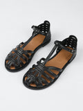 Women's flat fashion sandals - 2026 summer french retro woven hollow-out breathable closed-toe thong strap roman sandals