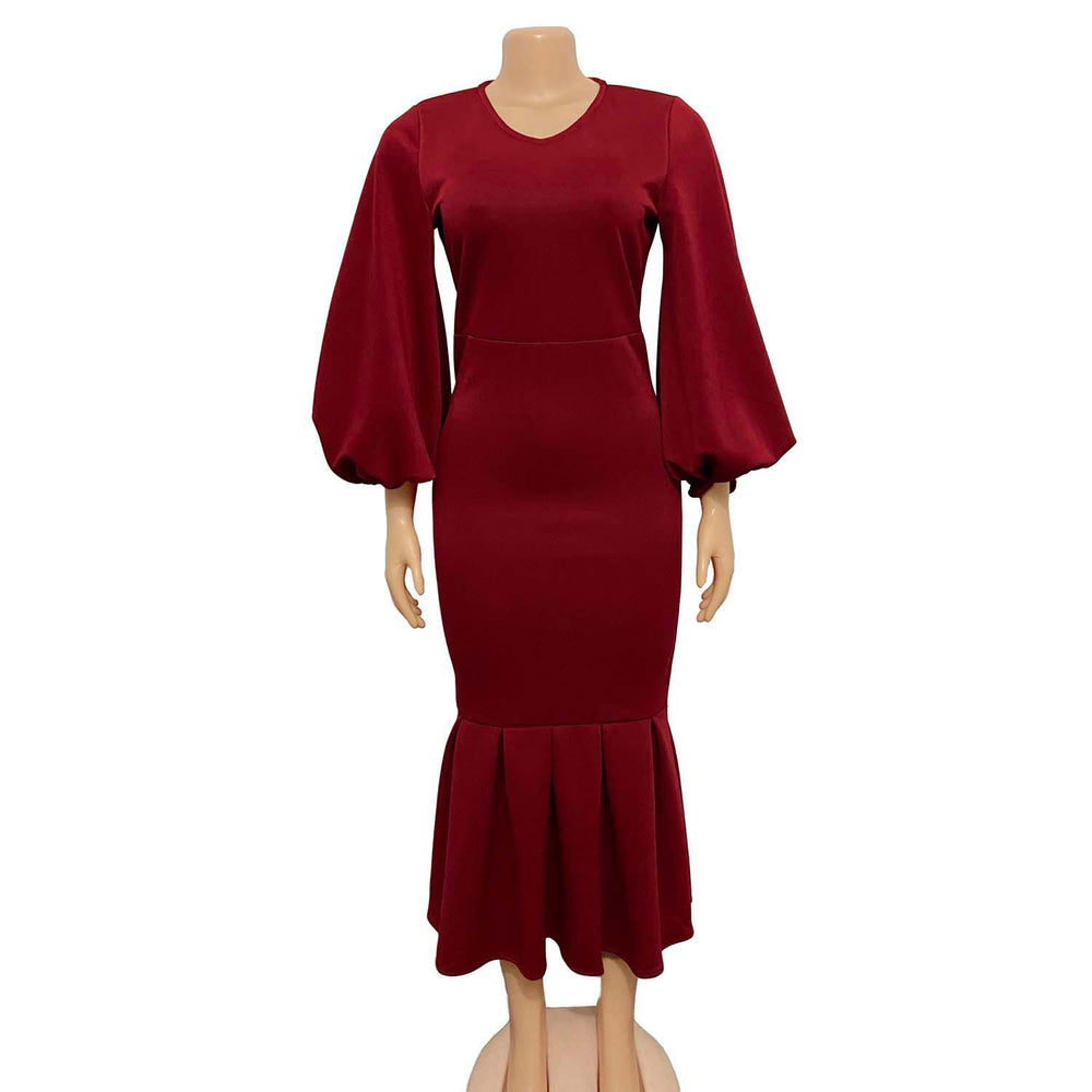 women's spring  new arrivals: european and american fashion plus size v-neck long sleeve sexy mermaid dress - export quality