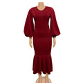 women's spring  new arrivals: european and american fashion plus size v-neck long sleeve sexy mermaid dress - export quality