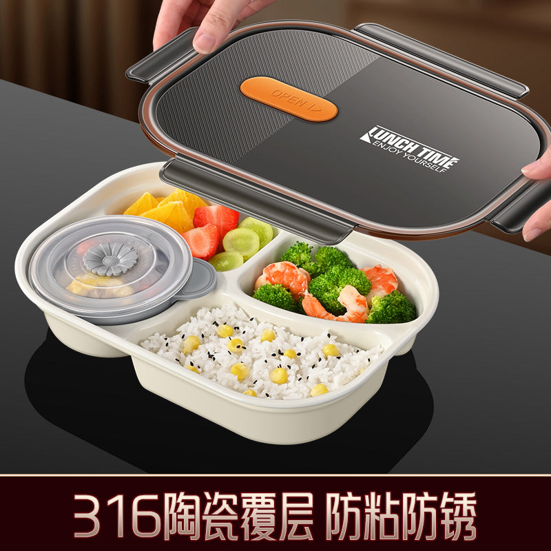316 ceramic coated lunch box can be heated in microwave oven, lunch box, office workers bring rice, sealed and divided bento lunch box