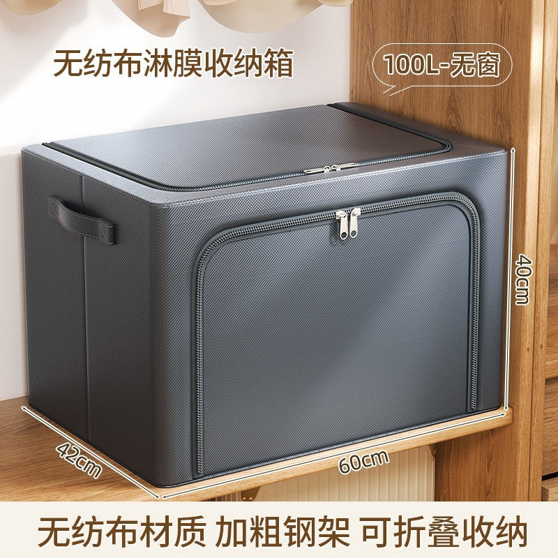 Laminated non-woven fabric single window thickened steel frame storage box, large-capacity folding storage for household clothes, moving storage box