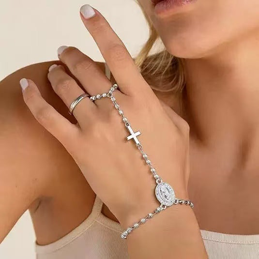 Amazon's popular fashion trend cross 14k gold stainless steel round plate bracelet jewelry four-leaf clover