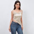 Insnew arrivalfashion cross-border vinegar satin acid tie backsense of designasymmetrical hem silm hot girl shorttops