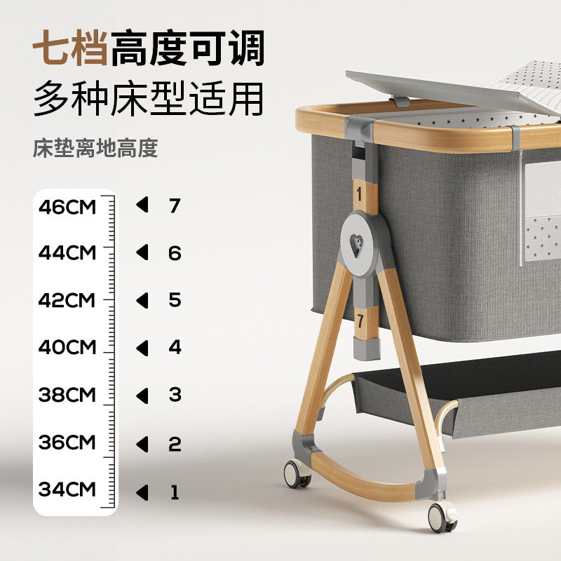 Foldable movable adjustable height crib newborn portable baby bed patchwork bed multifunctional baby bed