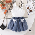exclusive for european and american girls, new style children's white camisole + blue shorts
