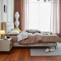 Ready-to-ship genuine leather beds from foshan, custom-made high-end bedroom furniture, minimalist thin headboards, waffle-textured upholstered double beds for master bedrooms