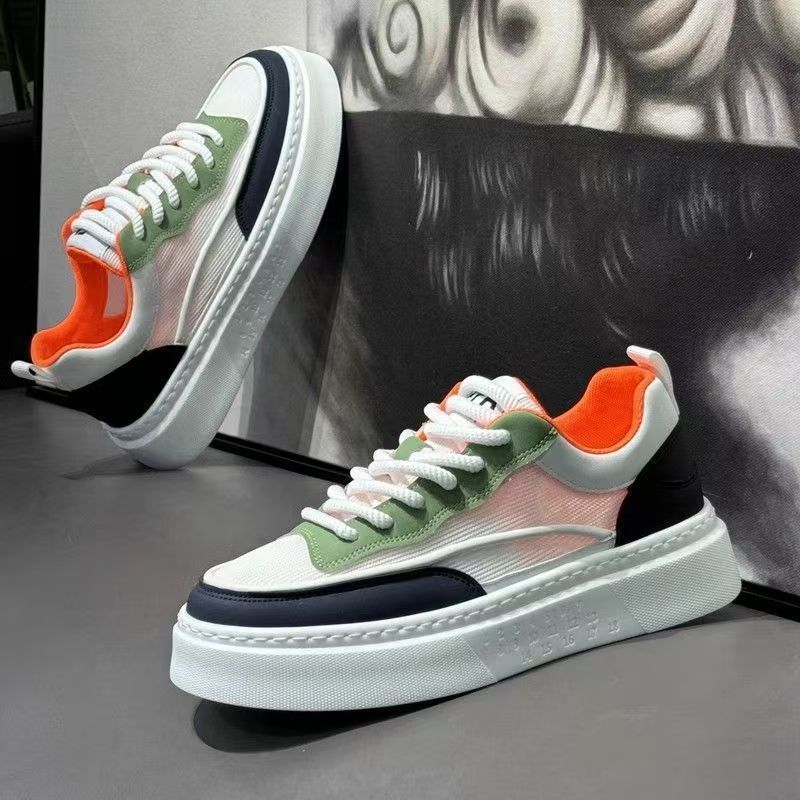 Men's spring 2025 new breathable white sneakers, athletic casual shoes, trendy men's brand, niche anti-slip wear-resistant skate shoes