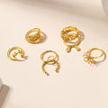 18k ring wholesale european and american cross-border ins style jewelry retro gold leaf flower rabbit horn stacked ring set for women