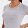 fashion seamless knittingpure color breathable tight short sleeve t-shirt sports running fitness yoga clothes tops women