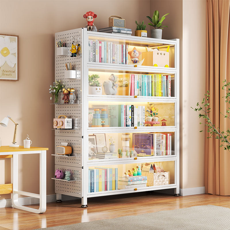 For home steel bookshelf all-in-one wall-mounted transparent glass bookcase dustproof with door figure cabinet iron storage display cabinet