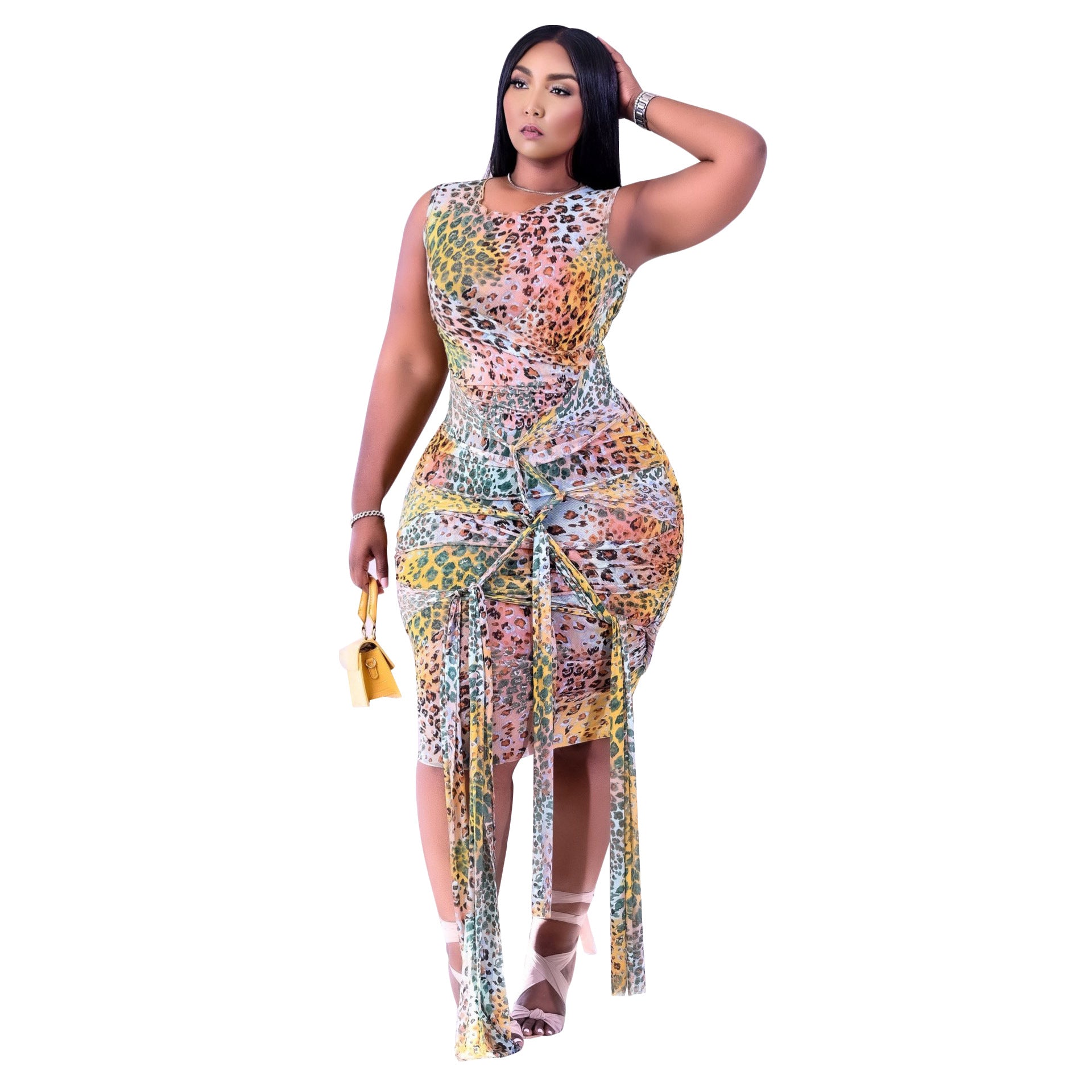 S390136 wish   independent station  European and American women's fashion strap print dress women