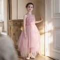 Children's dress with asymmetrical mesh skirt, elegant and high-end girls' princess dress, halter neck, sleeveless, european and american style, custom-made