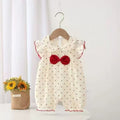 Newborn baby girl flutter sleeve heart romper - summer lightweight heart & bowknot peter pan collar bodysuit